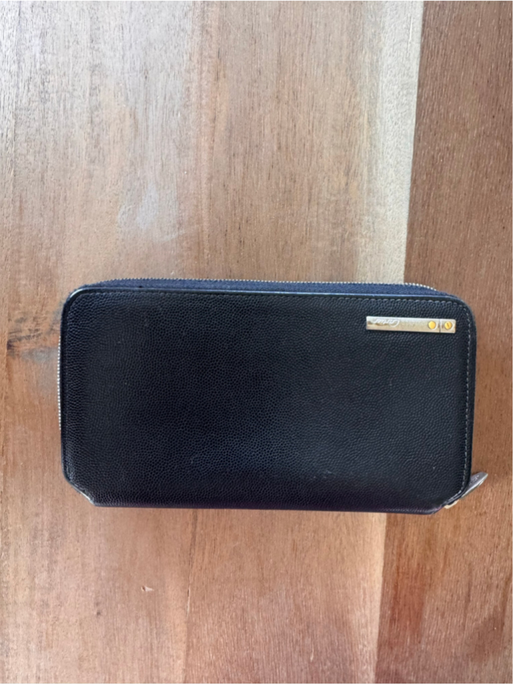 Vintage Cartier Leather Zip Wallet, One Size, Black and Gold